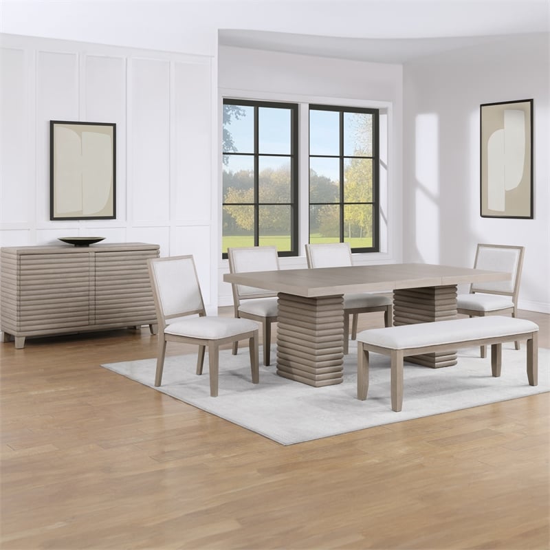 Steve Silver Lily Polyester Upholstered Dining Bench in Gray