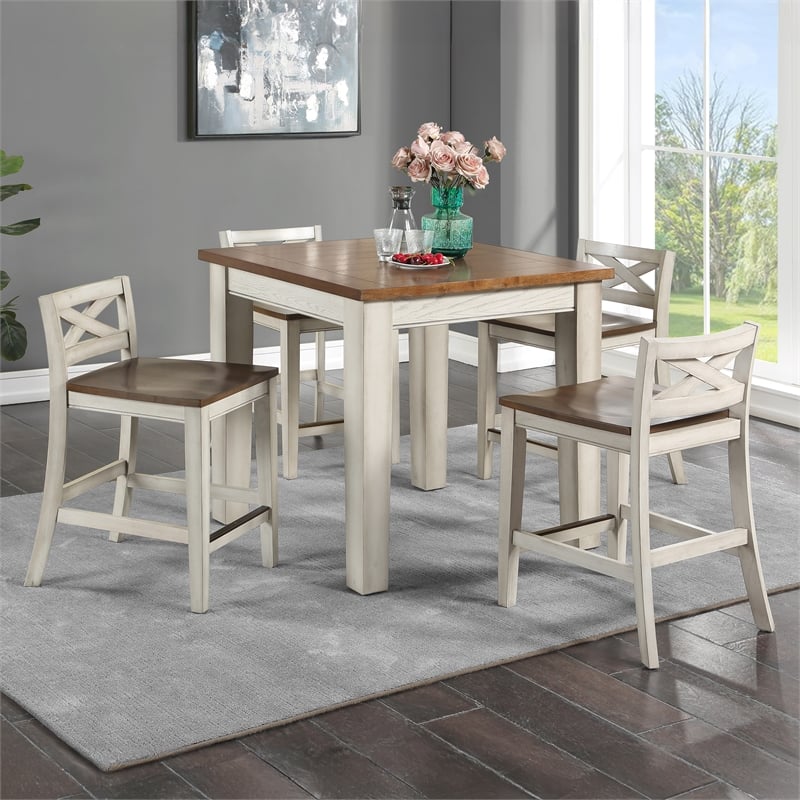 Steve Silver Lindale 5-Piece Engineered Wood Counter Dining Set in White