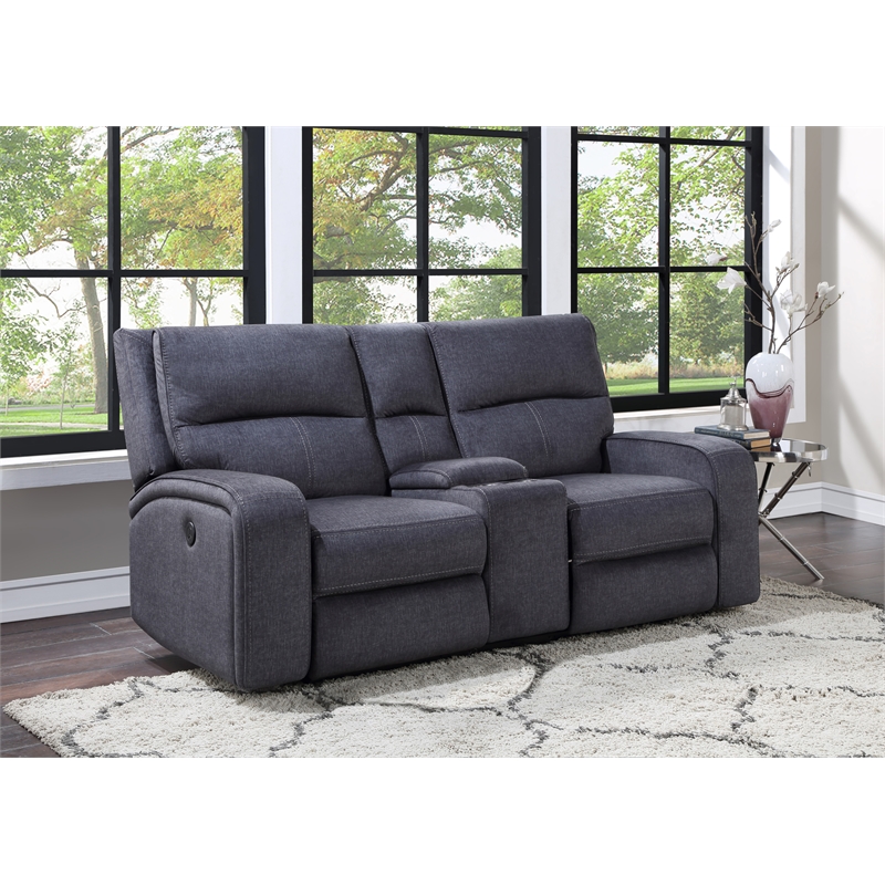 Steve Silver Lovell Polyester Upholstered Power Console Loveseat in Gray