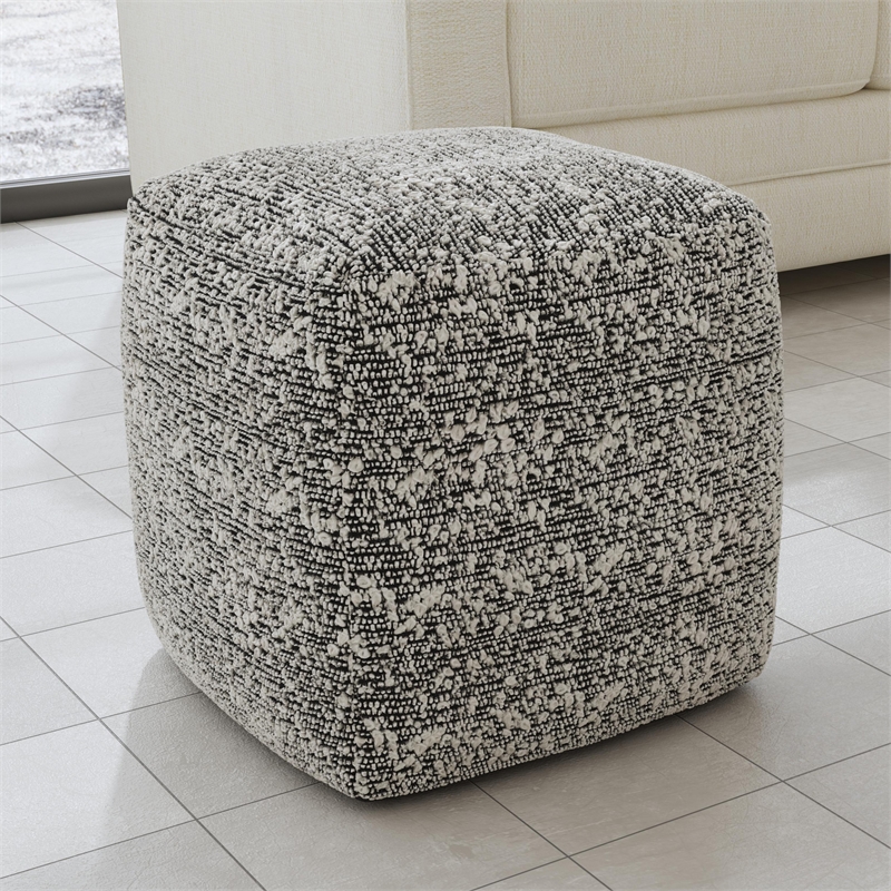 Steve Silver Nahara Boucle Woven Fabric Square Footstool/Pouf in Black