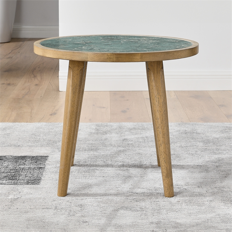 Steve Silver Novato Engineered Wood End Table w/Sintered Stone in Light Brown