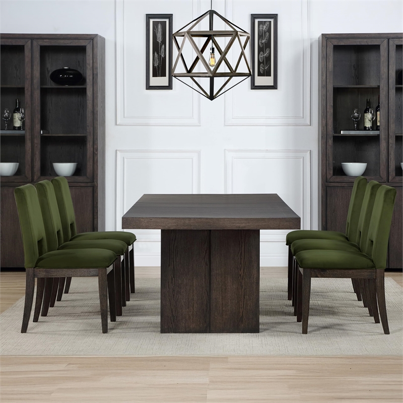 Steve Silver Evan Extendable Dining Table with 4 Emerald Side Chairs
