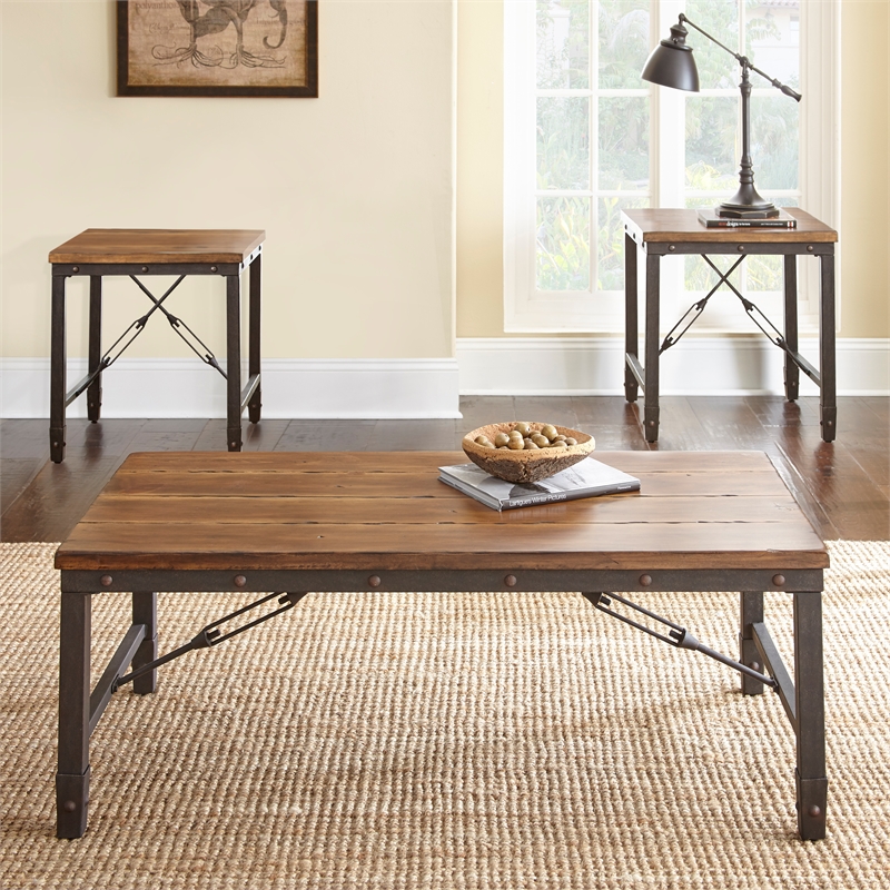 Steve Silver Ashford Coffee & End Table Set (C+2E) in Brown