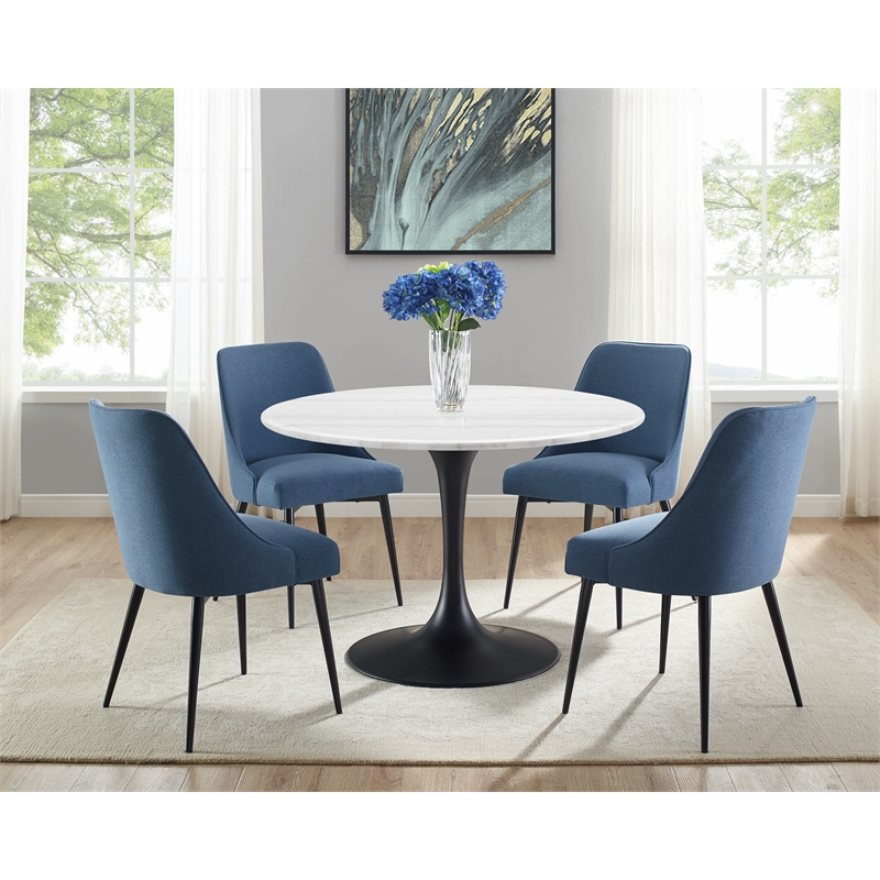 Steve Silver Colfax 5PC White Top and Black Base Dining Set With Blue Chair