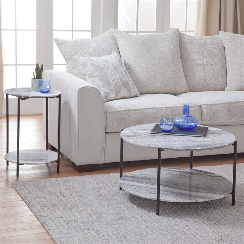 Steve Silver Coleen Green Marble Round Cocktail Table