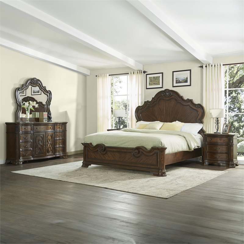 Steve Silver Royale 4 PC Queen Bedroom Set in Brown