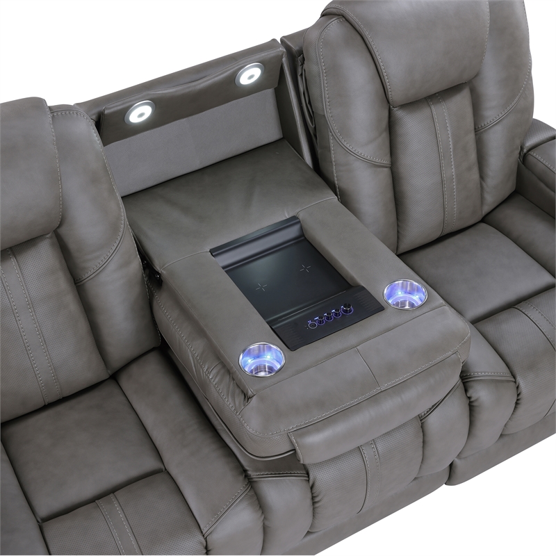 Steve Silver Daniel 3-Piece Triple-Power Leather Recling Sofa in White
