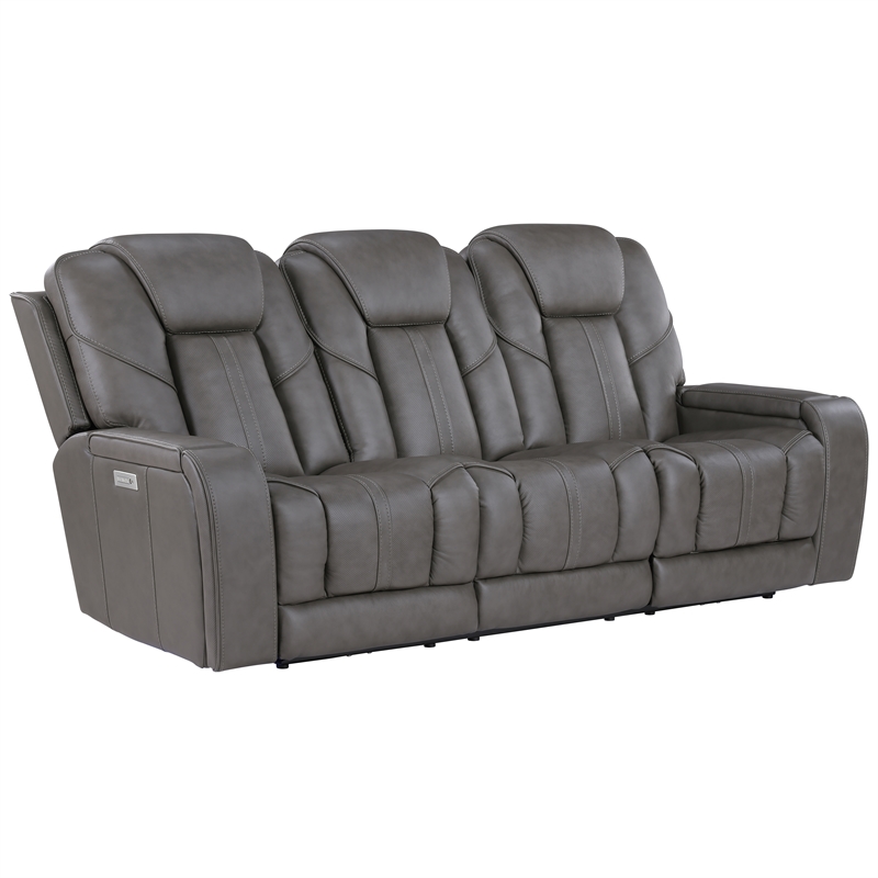 Steve Silver Daniel Triple Power Leather Theater Sofa in Gray