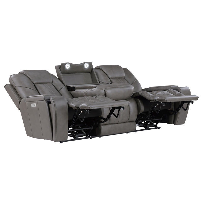 Steve Silver Daniel Triple Power Leather Theater Sofa in Gray