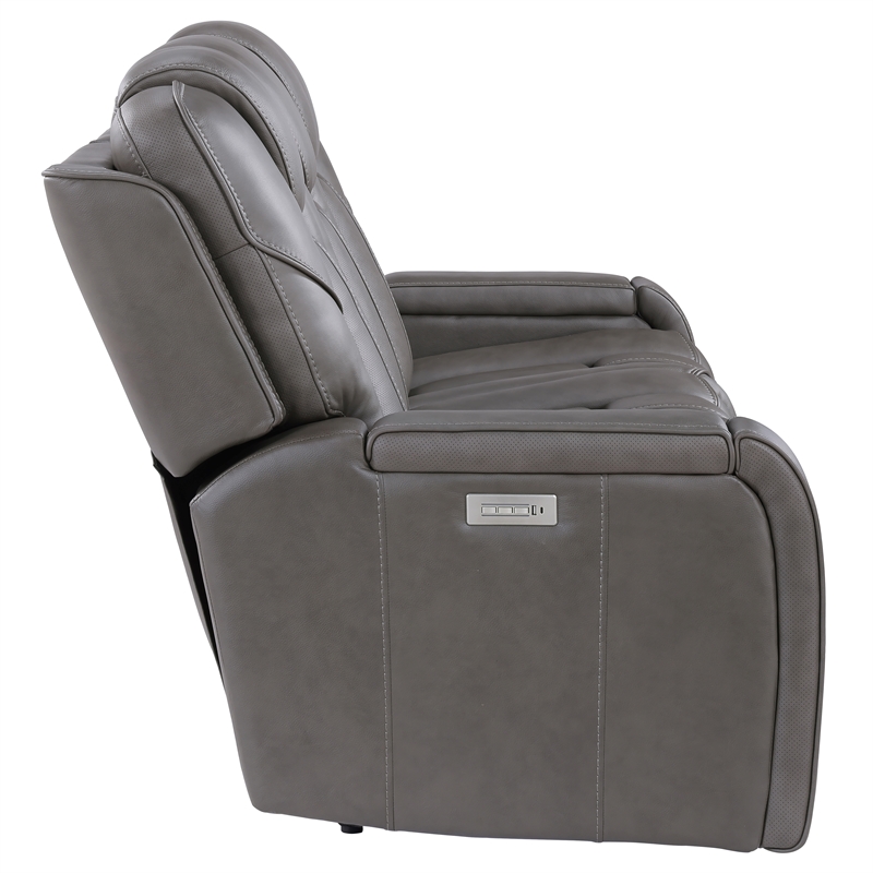 Steve Silver Daniel Triple Power Leather Theater Sofa in Gray