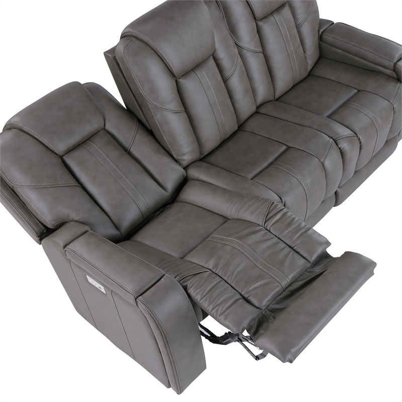 Steve Silver Daniel Triple Power Leather Theater Sofa in Gray