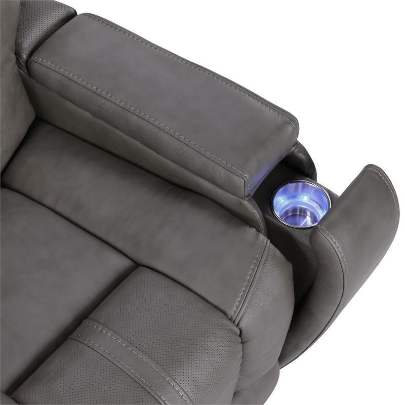 Steve Silver Daniel Triple Power Leather Theater Sofa in Gray