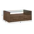 Steve Silver Garland Castered Glass Top Coffee Table in Toffee Finish