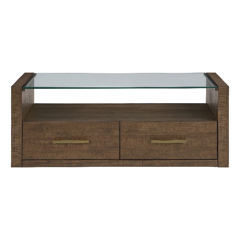 Steve Silver Garland Castered Glass Top Coffee Table in Toffee Finish