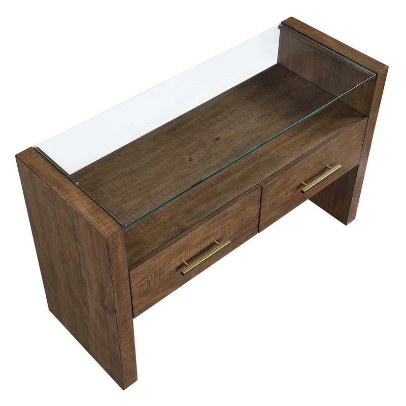 Steve Silver Garland Glass Top Sofa Table in Toffee Finish