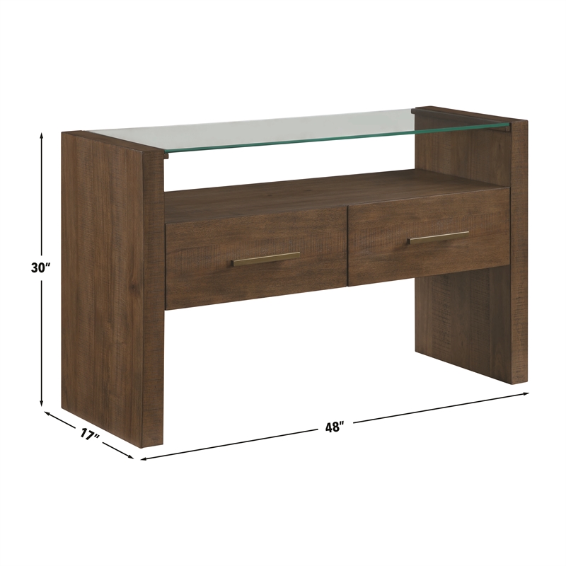 Steve Silver Garland Glass Top Sofa Table in Toffee Finish
