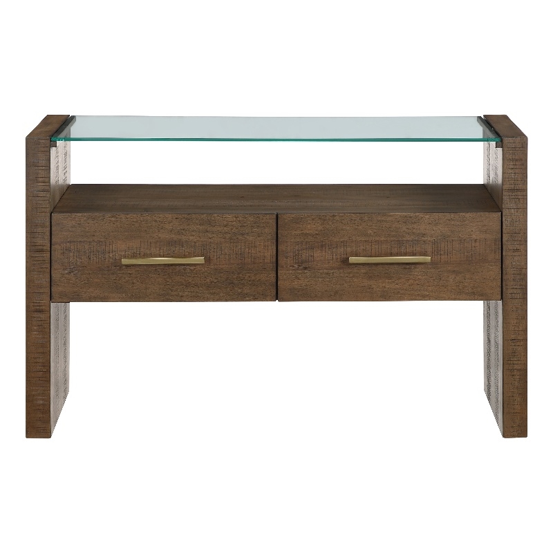 Steve Silver Garland Glass Top Sofa Table in Toffee Finish