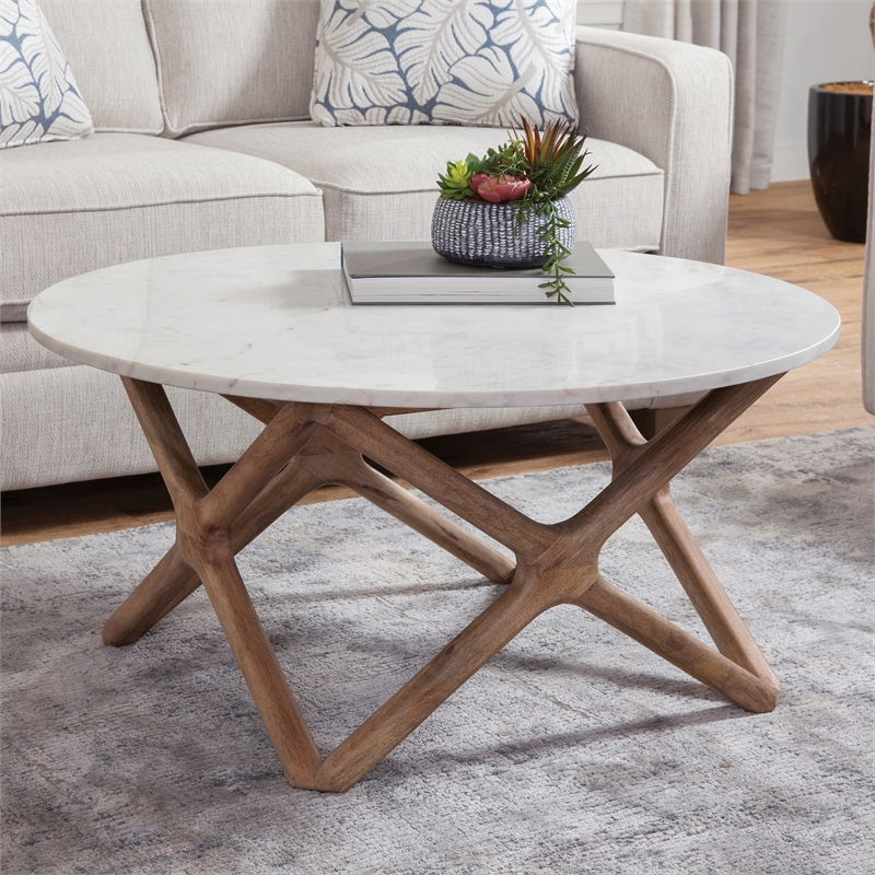 Steve Silver Wyman Banswara White Marble Top Cocktail Table