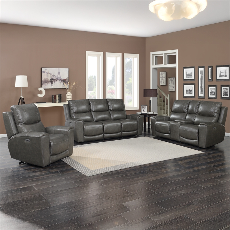 Steve Silver Laurel 3pc Power Reclining Sofa Set in Grey