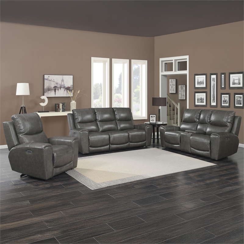 Steve Silver Laurel 3pc Power Reclining Sofa Set in Grey