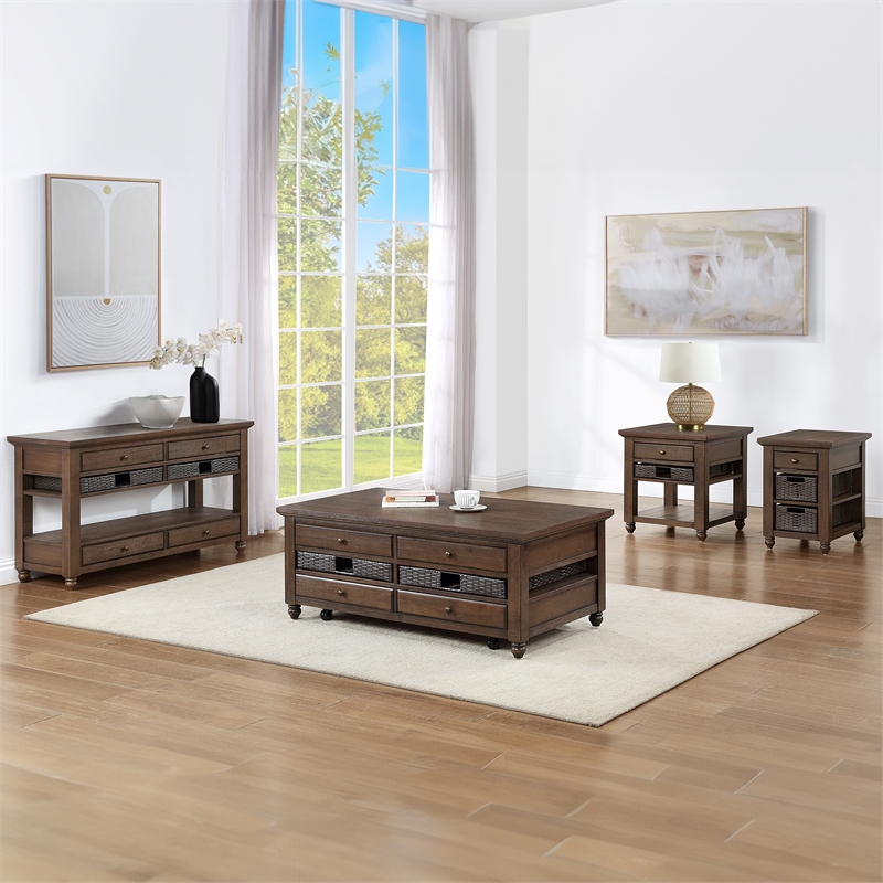 Steve Silver Oliver 4-Piece Lift-Top Living Room Table Set in Brown