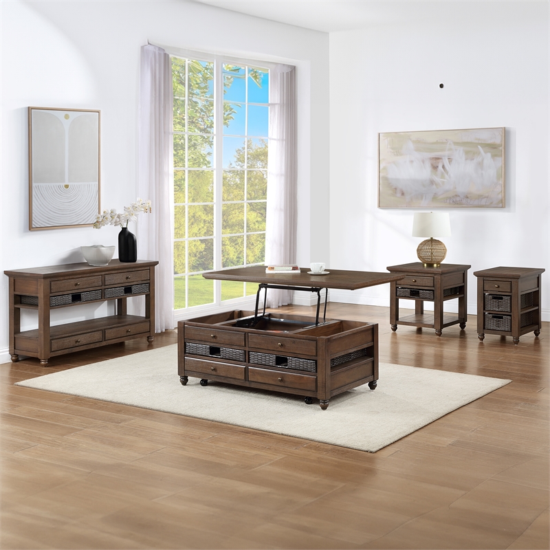 Steve Silver Oliver 4-Piece Lift-Top Living Room Table Set in Brown