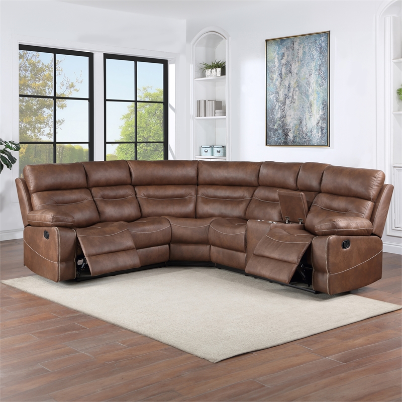 Steve Silver Rudger 3-Piece Sectional Sofa in Brown