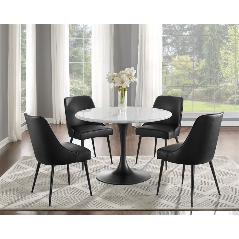 Steve Silver Colfax 5PC White Top and Black Base Dining Set With Black Chairs
