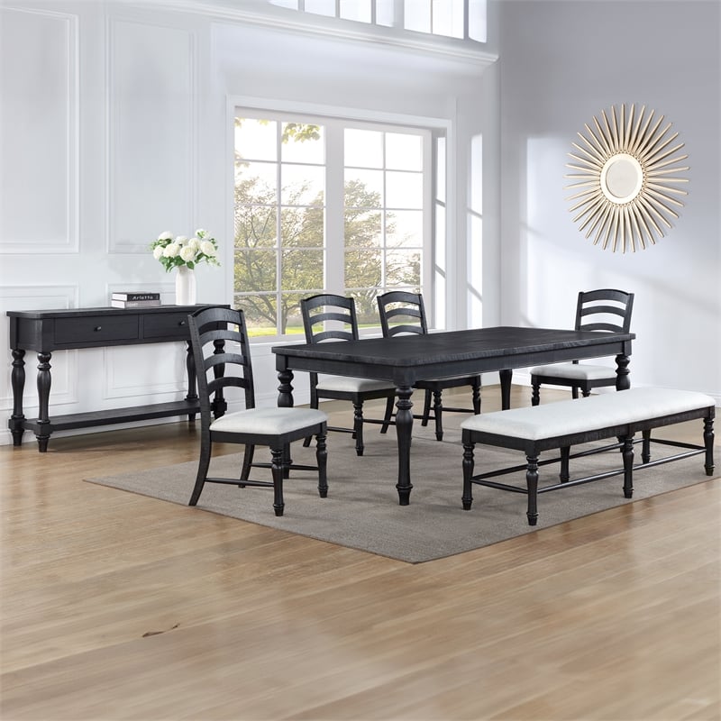 Steve Silver Odessa 6-Piece Dining Set (Table 4 Side Chairs & Bench) in Black