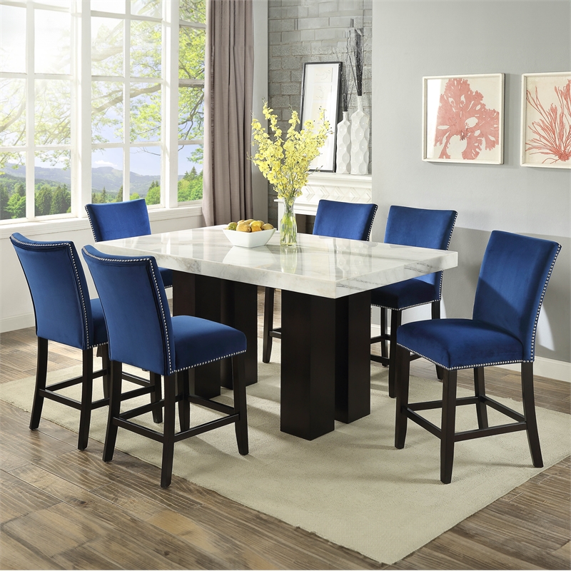 Steve Silver Camila 9PC Rectangle Counter Dining Set with Blue Chairs