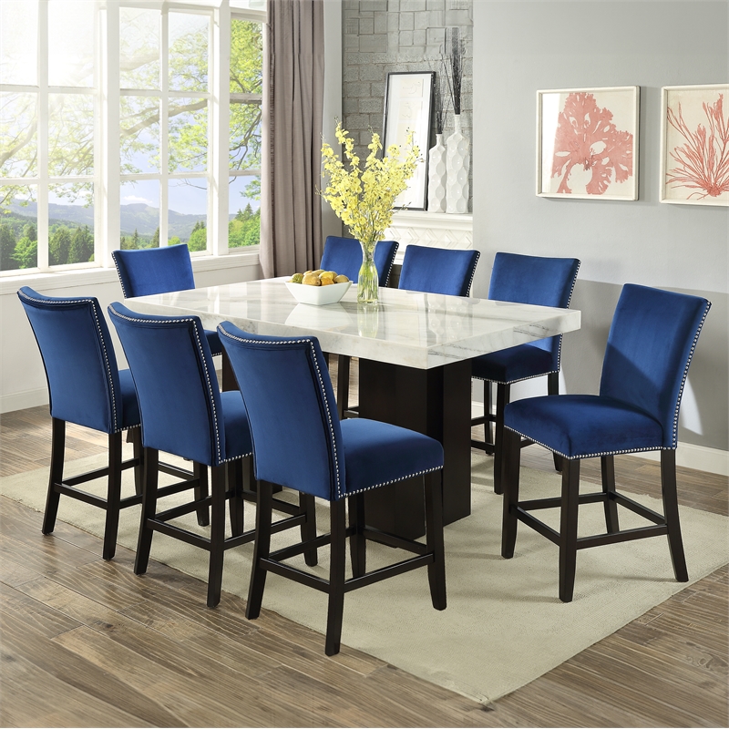Steve Silver Camila 9PC Rectangle Counter Dining Set with Blue Chairs