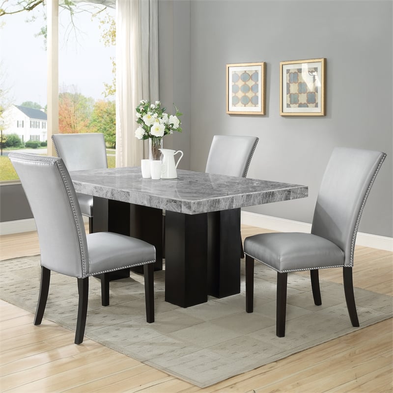 Steve Silver Camila 5PC Rectangle Dining Set with Silver Chairs