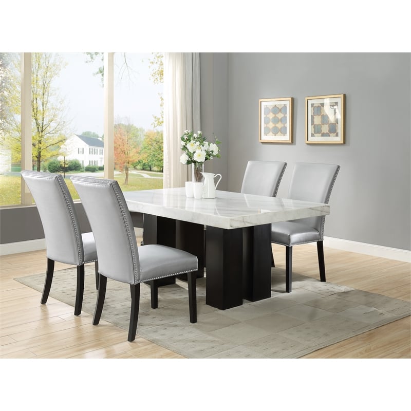 Steve Silver Camila 5PC Rectangle Dining Set with Silver Chairs