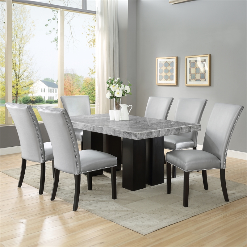 Steve Silver Camila 7PC Rectangle Dining Set with Silver Chairs