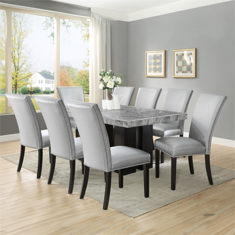 Steve Silver Camila 9PC Rectangle Dining Set with Silver Chairs