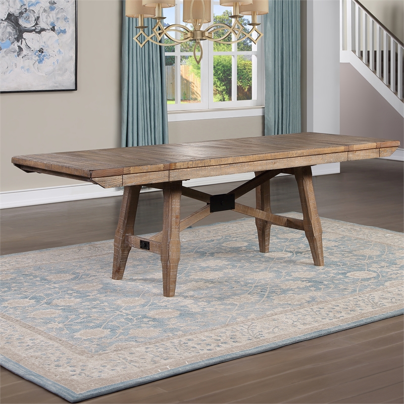 Steve Silver Riverdale Trestle Dining Table with 8 Chairs in Brown