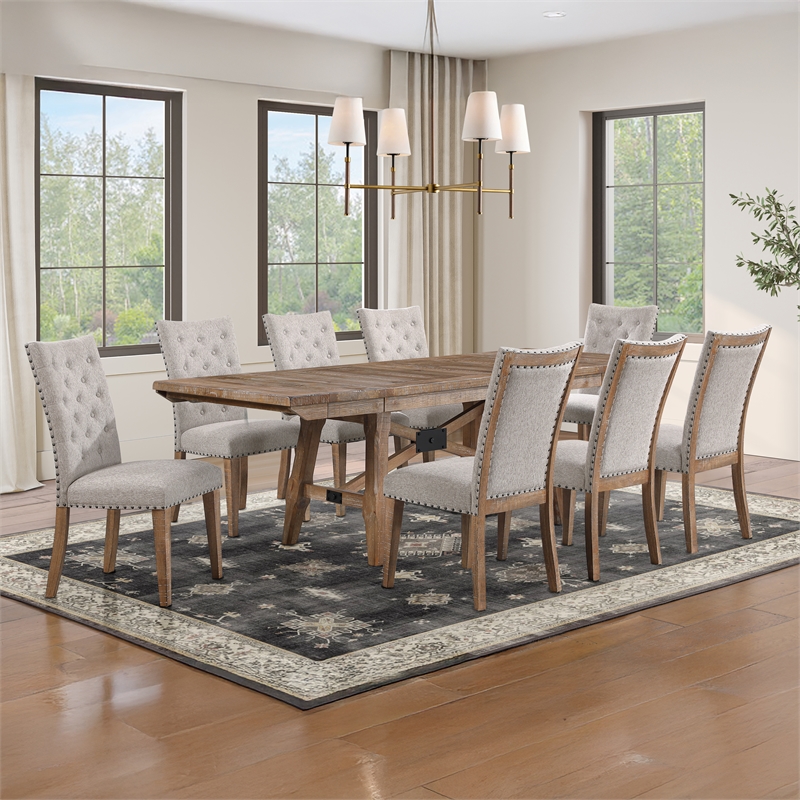Steve Silver Riverdale Trestle Dining Table with 8 Chairs in Brown