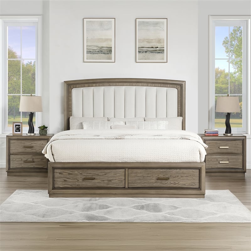 Steve Silver Sonoma 3 pc King Bedroom Set (2 nighstands+bed) in Gray