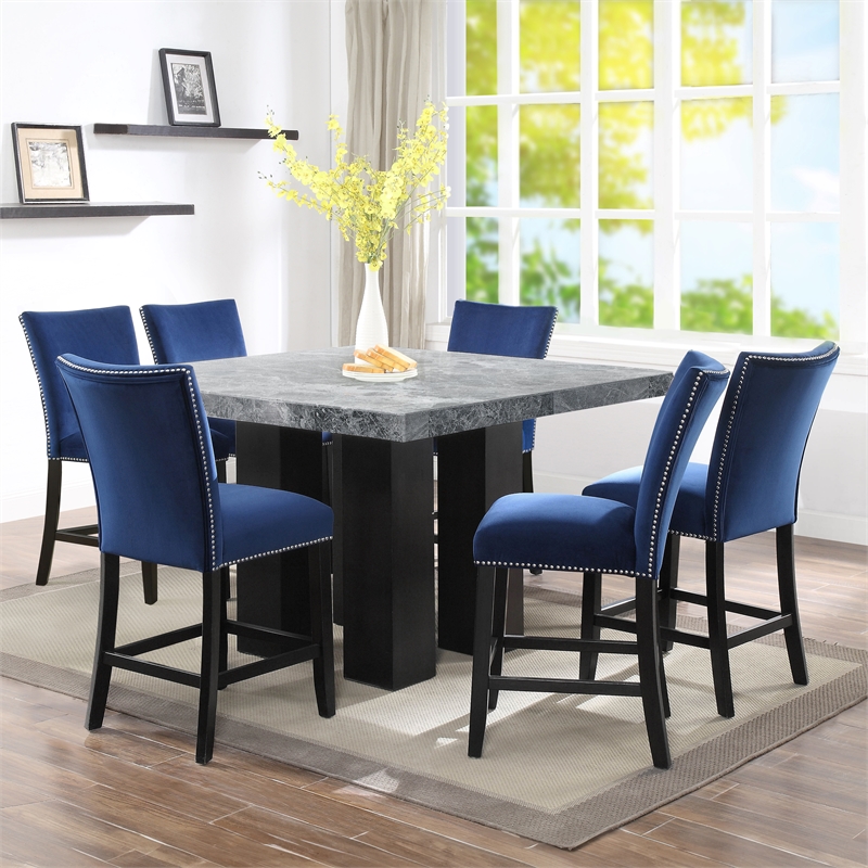 Steve Silver Camila Square 7PC Counter Dining Set with Blue Chairs