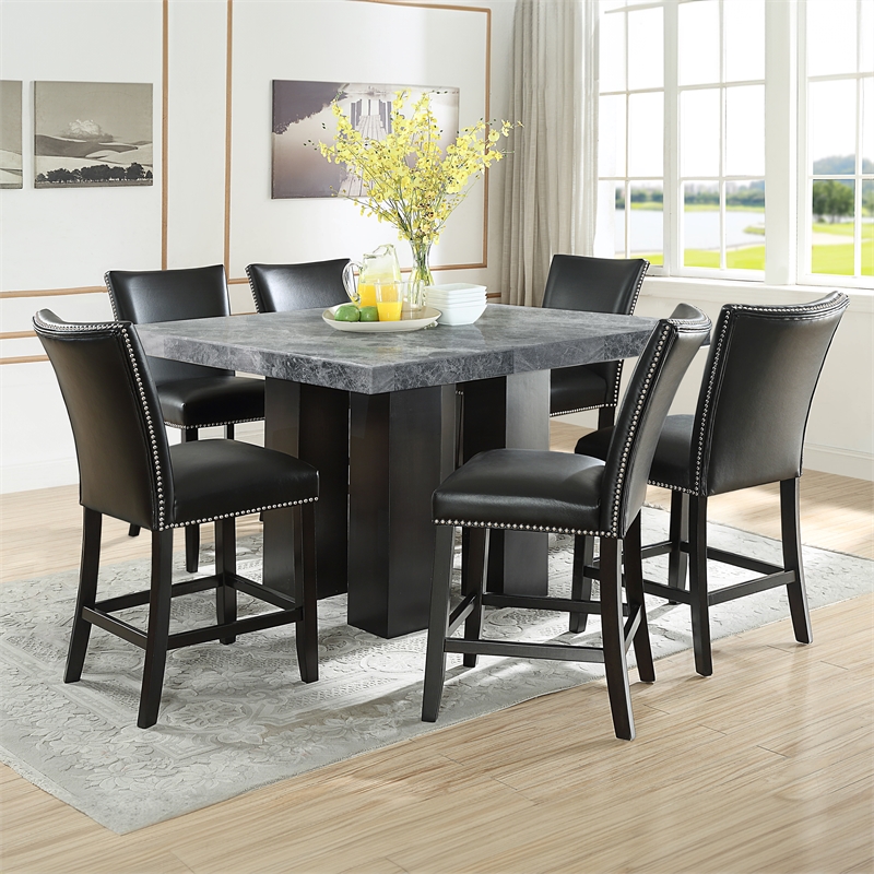 Steve Silver Camila Square 7PC Counter Dining Set with Black Chairs