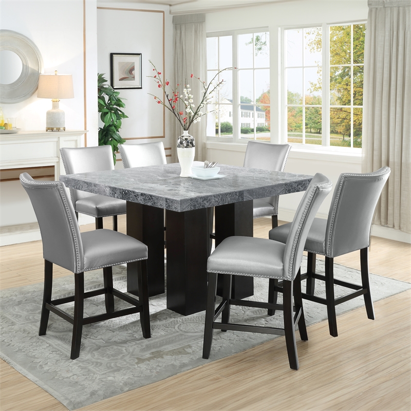 Steve Silver Camila Square 7PC Counter Dining Set with Blue Chairs