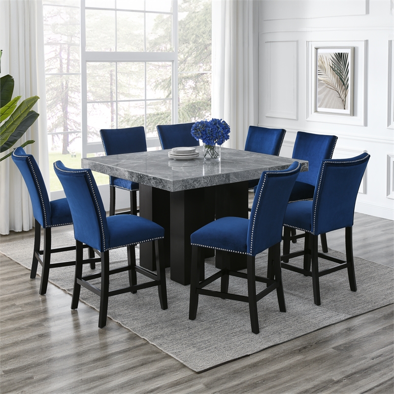 Steve Silver Camila Square 9PC Counter Dining Set with Blue Chairs