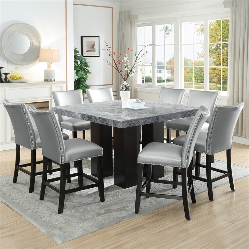 Steve Silver Camila Square 9PC Counter Dining Set with Blue Chairs