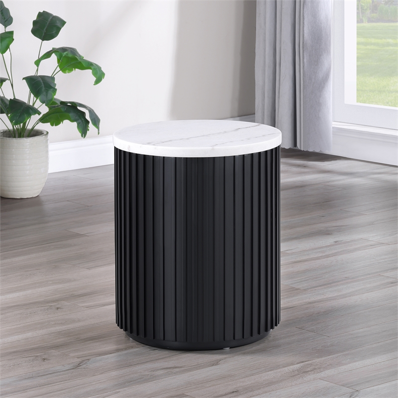 Steve Silver Colvin Round White Marble Top Coffee & End Table Set in Black