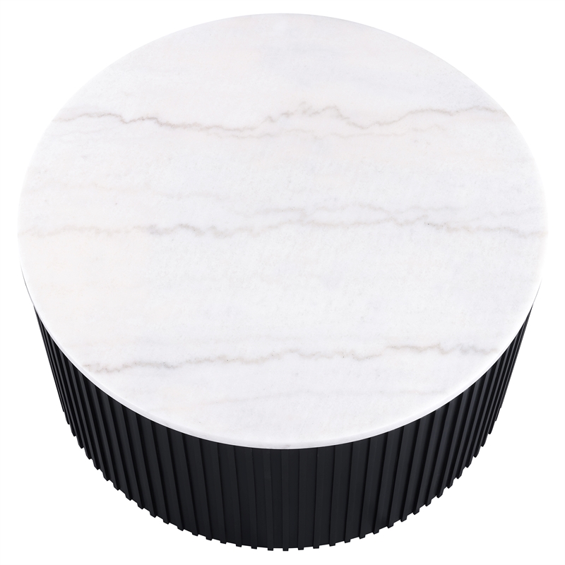 Steve Silver Colvin Round White Marble Top Coffee & End Table Set in Black