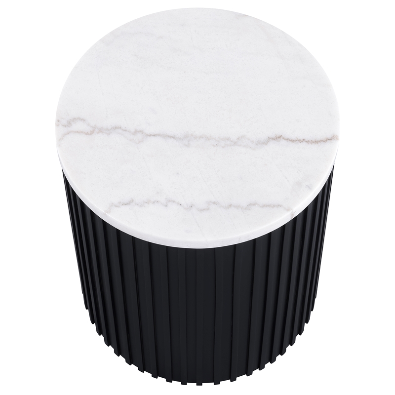Steve Silver Colvin Round White Marble Top Coffee & End Table Set in Black