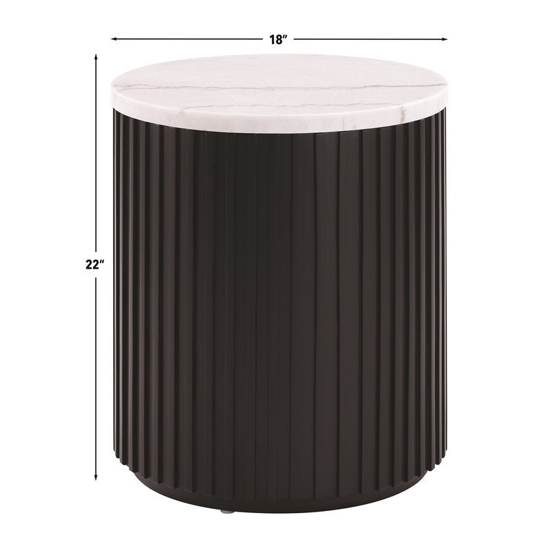 Steve Silver Colvin Round White Marble Top Coffee & End Table Set in Black
