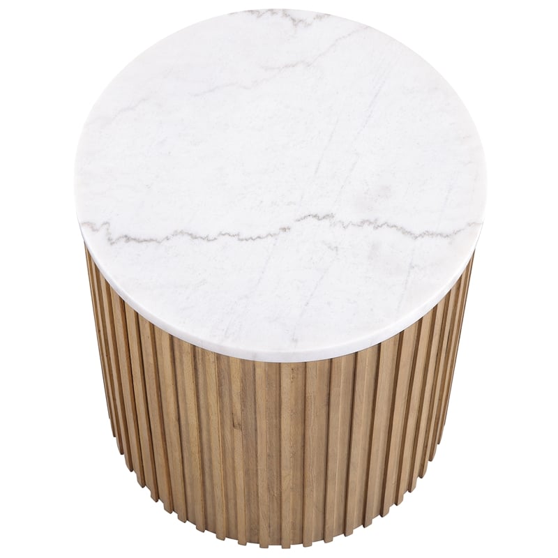 Steve Silver Colvin 3pc Round White Marble Top Coffee & End Table Set in Toffee