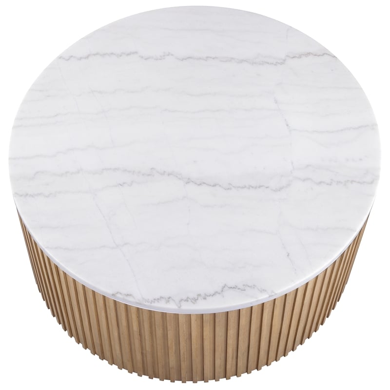 Steve Silver Colvin 3pc Round White Marble Top Coffee & End Table Set in Toffee