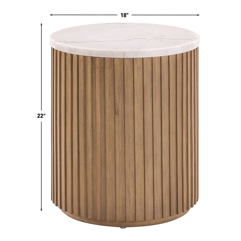 Steve Silver Colvin 3pc Round White Marble Top Coffee & End Table Set in Toffee